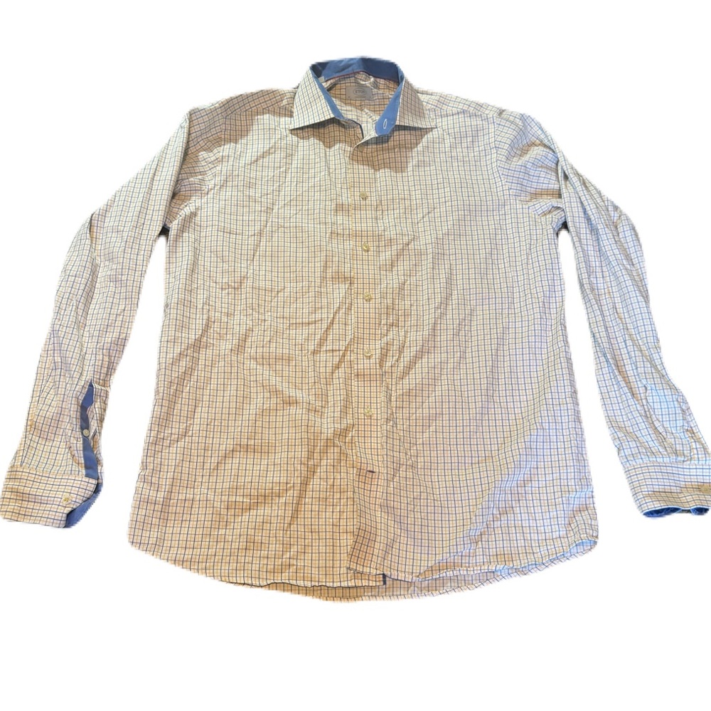 Eton 17 x 36/37 White Blue Yellow Check Contemporary Fit Dress Shirt